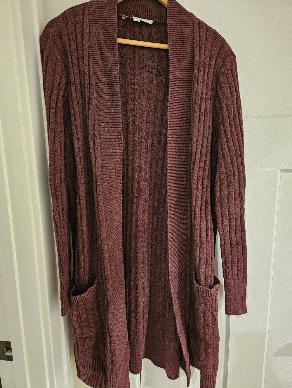 LOFT Ribbed Open-Front Cardigan in Dusty Plum